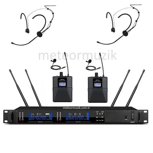 Gold Audio PRO 2402HH Çift Headset Çift Yaka Kablosuz Mikrofon Seti