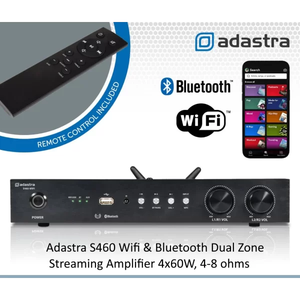 Adastra S460-WIFI 4 Channel Streaming Amplifier 4x60W