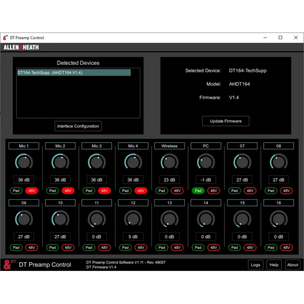 Allen & Heath DT168 16in / 8out Dante Interface