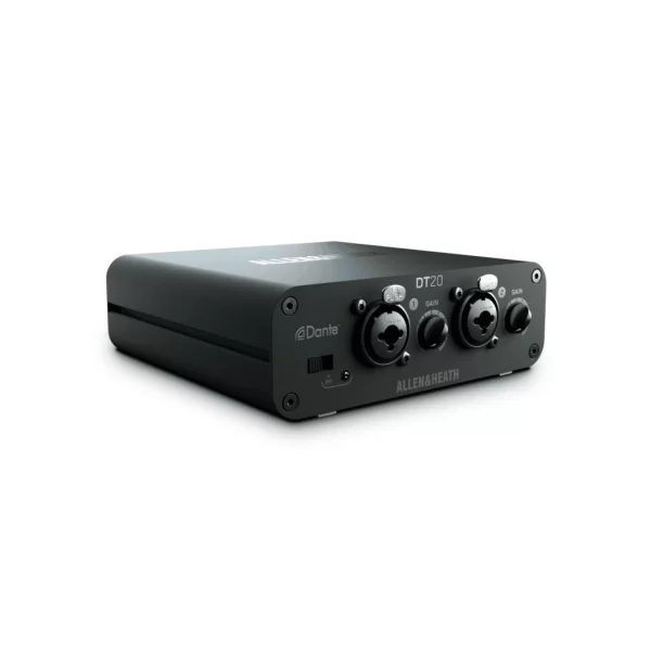 Allen & Heath DT20 2in Dante Interface | 2 XLR mic/line, 48V, Local Control, PSU, rubber feet