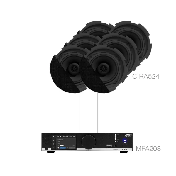 Audac CENTO5.6 Ses Sistemi MFA208 + 6 x CIRA524 Restoran, Cafe Mağaza (200m2)