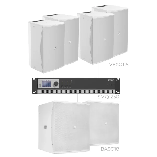 Audac FORTE15.6V Ses Sistemi 4 x VEXO115 & 2 x BASO18 & SMQ1250 Restoran, Cafe Mağaza (750m2)