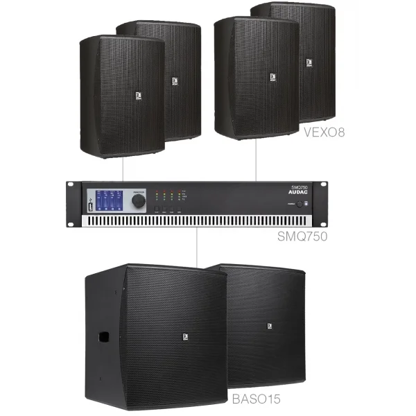 Audac FORTE8.6 Ses Sistemi 4 x VEXO8 + 2 x BASO15 + SMQ750 Restoran, Cafe Mağaza (400m2)