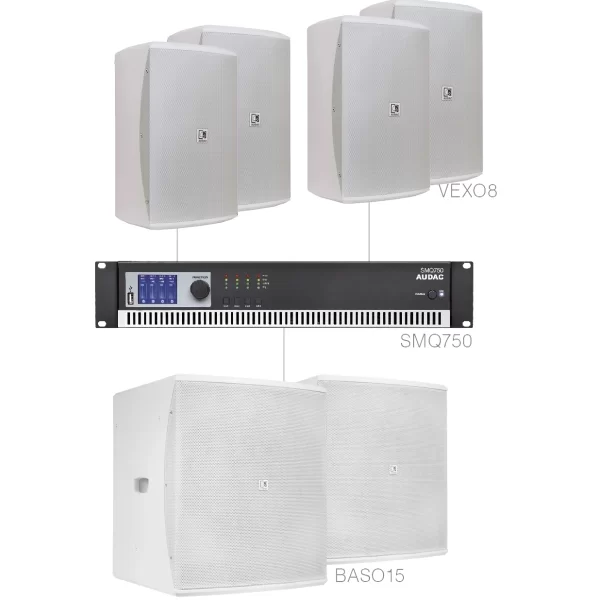 Audac FORTE8.6 Ses Sistemi 4 x VEXO8 + 2 x BASO15 + SMQ750 Restoran, Cafe Mağaza (400m2)
