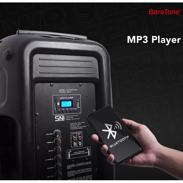 Baretone MAX15 Bataryalı Portatif Hoparlör 15 Çift EL Kablosuz Mikrofonlu USB, Bluetooth