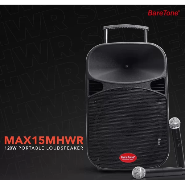 Baretone MAX15 Bataryalı Portatif Hoparlör 15 Çift EL Kablosuz Mikrofonlu USB, Bluetooth