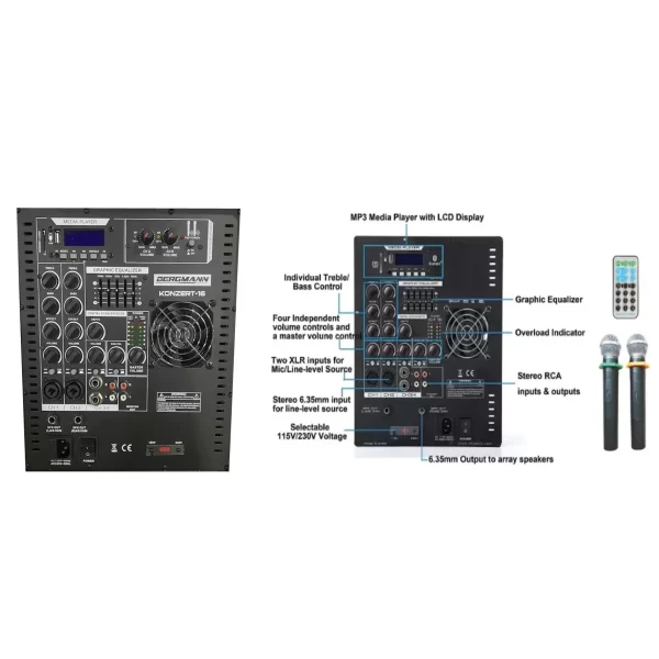 Bergmann SUB-16 15 Aktif Sub Compact Mixer + Player + Mikrofon 1000W, USB, Bluetooth