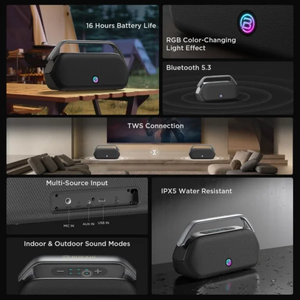 BUGANI Boost Max Şarjlı Bluetooth Hoparlör 240W