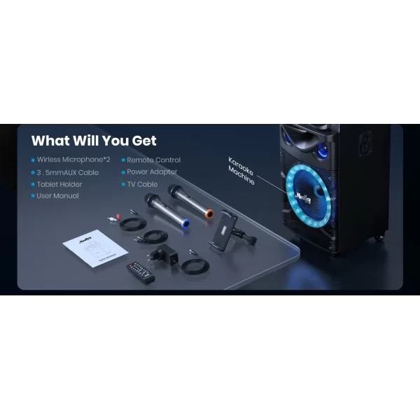 Donner MTS-10 Moukey Portatif Hoparlör, 10 Şarjlı, 160W/rms Çift Kablosuz Mikrofon, Bluetooth, USB, (Parti, Seminer, Spor Salonu)