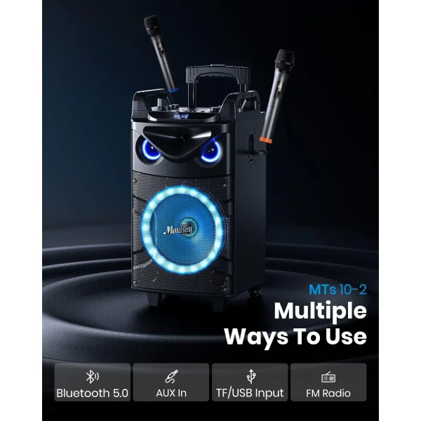 Donner MTS-10 Moukey Portatif Hoparlör, 10 Şarjlı, 160W/rms Çift Kablosuz Mikrofon, Bluetooth, USB, (Parti, Seminer, Spor Salonu)