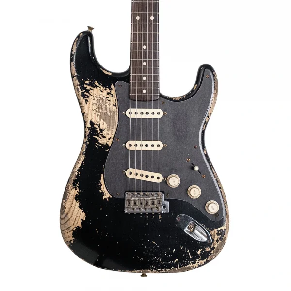 Fender Custom Shop Masterbuilt Vincent Van Trigt 1959 Stratocaster Heavy Relic Black over Vintage Blonde Elektro Gitar