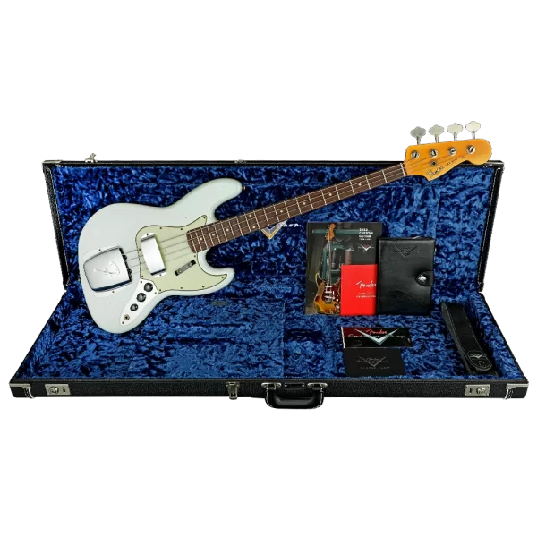 Fender Custom Shop S20 1964 Jazz Bass Journeyman Relic Gülağacı Klavye Super Faded Aged Sonic Blue Bas Gitar
