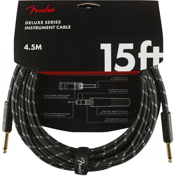 Fender Deluxe Düz Uçlu 4.5 Metre Siyah Tweed Enstrüman Kablo