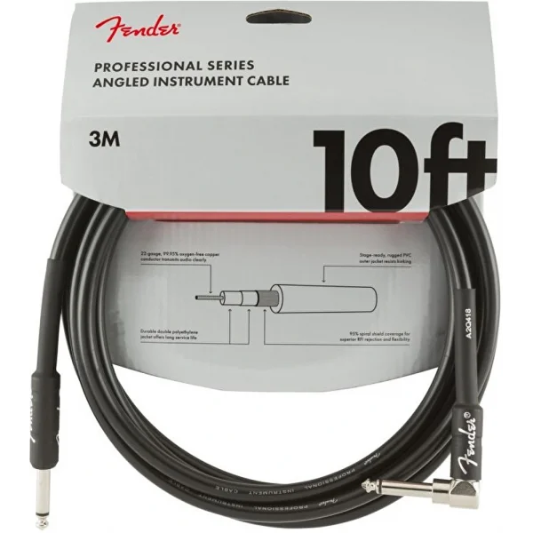 Fender Professional Düz/L Uç 3 Metre Siyah Entrüman Kablo