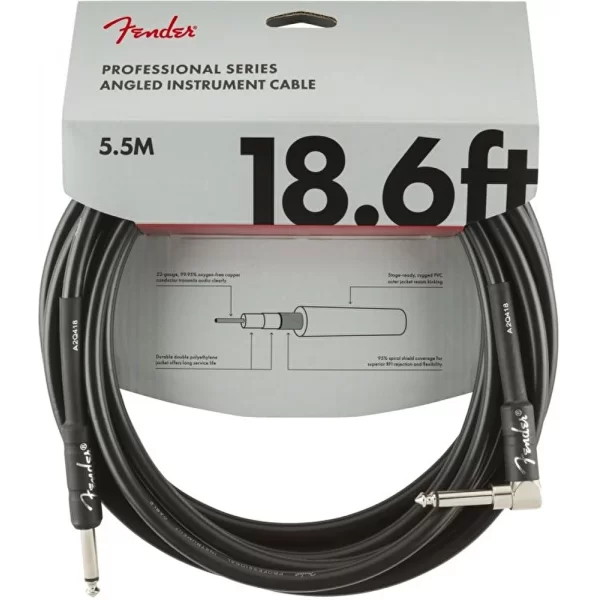 Fender Profesyonel Düz/Açılı Siyah 5.5 Metre Gitar Kablosu