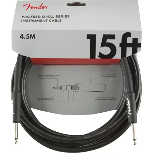 Fender Profesyonel Düz/Düz 4.5 Metre Siyah Gitar Kablo