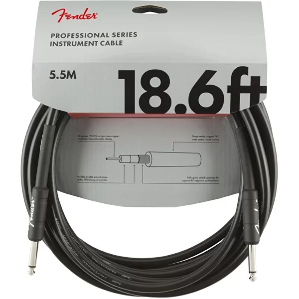Fender Profesyonel Düz/Düz 5.5 Metre Siyah Gitar Kablo
