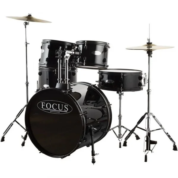 FOCUS FCP0803-BK - 5 Parça (20B/10T/12T/14F/14S) Aksamlı& Zilli Siyah Akustik Davul Seti