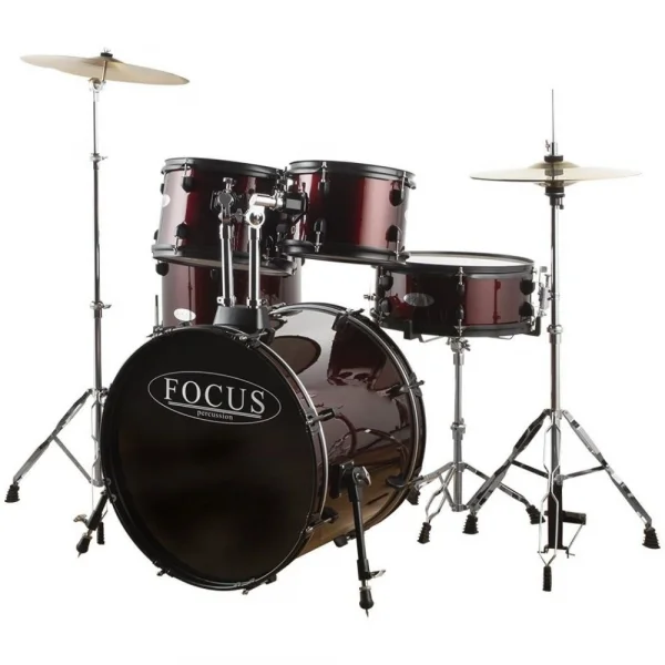 FOCUS FCP0803-WR 5 Parça (20B/10T/12T/14F/14S) Aksamlı& Zilli Bordo Akustik Davul Seti