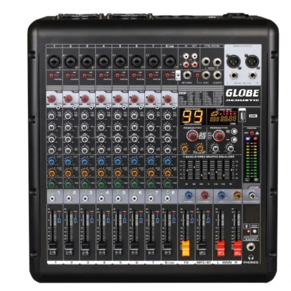 Globe GTP-890 Power-Mixer 8 Kanal 2x500W/4-ohm USB/BT