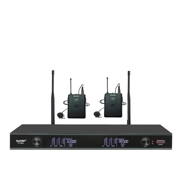 HTDZ HT-99A Çift Yaka Kablosuz Mikrofon Seti 200 kanal Rack Mount