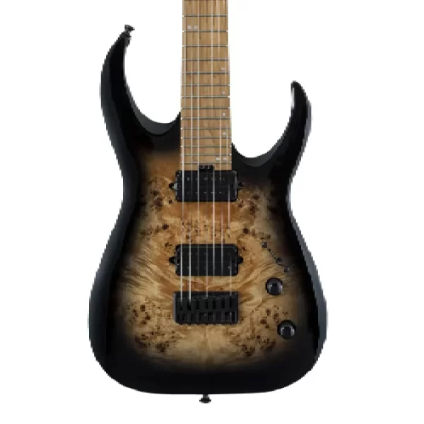 Jackson Pro Misha Mansoor Juggernaut HT7P Caramelized Akçaağaç Klavye Black Burst Burl 7 Telli Elektro Gitar