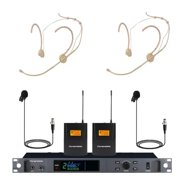K.Meister UW-402HH Çift Headset Çift Yaka Kablosuz Mikrofon Seti, Gerçek Diversity, 300 metre mesafe