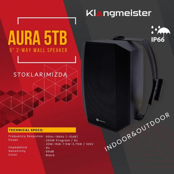 K.Meister Aura 5T 5 Outdoor Duvar Hoparlörü, IP66, 200W 8-ohm, 30W/100V Kademeli