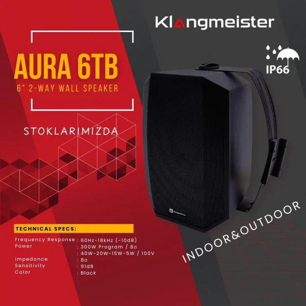 K.Meister Aura 6T 6 Outdoor Duvar Hoparlörü, IP66, 300W 8-ohm, 40W/100V Kademeli