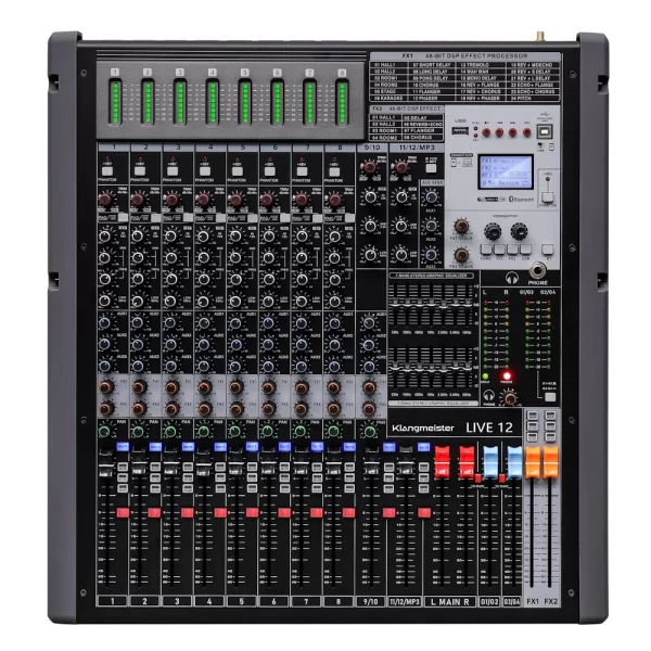 Klangmeister LIVE12 12 Kanal Çift Efektli Dec Mikser | USB | Bluetooth
