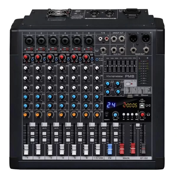 Klangmeister PM-8 8 Kanal 2x450W-4 Ohm Power Mikser Mp3 çalar, USB kayıt, Bluetooth