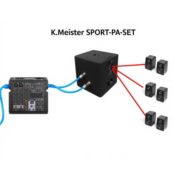 K.Meister SPORT-PA-SET Hazır Ses Sistemi Bundle, 6 Uydu + 1 Sub + Mixer , Bluetooth, USB