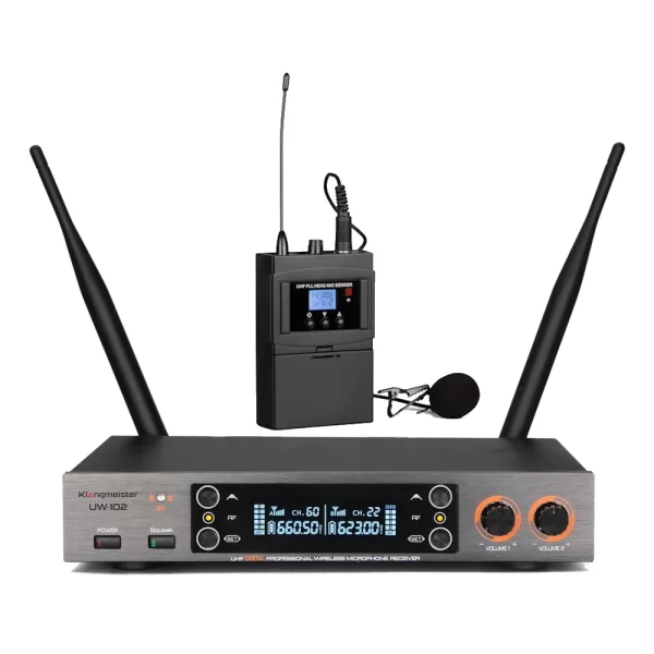 Klangmeister UW-102Y Tek Yaka Kablosuz Mikrofon Seti, 200-Kanal | Anti-Feedback
