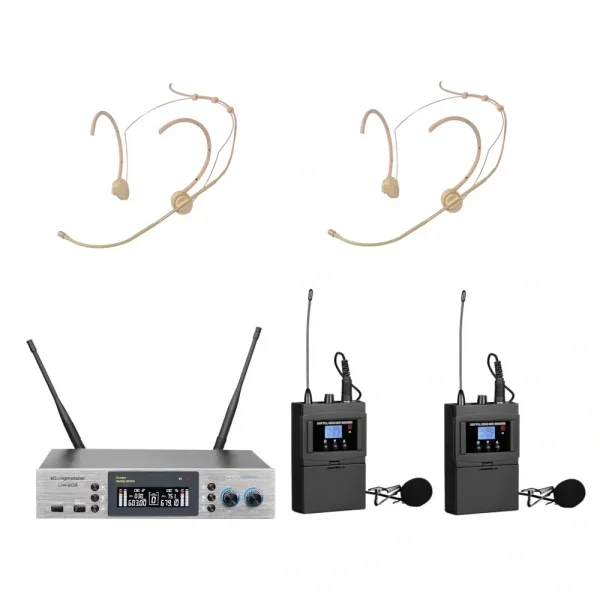 K.Meister UW-202HH Yaka+Çift Headset Kablosuz Mikrofon Seti | 2x380 Kanal | Anti-Feedback