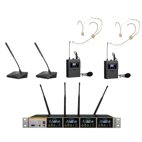 K.Meister UW-3425 4 Mikrofonlu Kablosuz Mix Set, 2 Yaka + Headset + 2 Masa Üstü