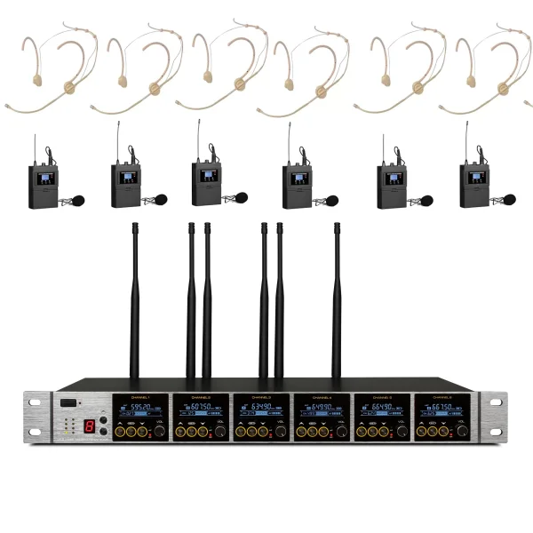 Klangmeister UW-3650 6-Mikrofonlu Headset, Yaka Kablosuz Mikrofon Seti