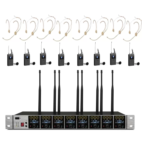 Klangmeister UW-3850 8-Mikrofonlu Headset, Yaka Kablosuz Mikrofon Seti