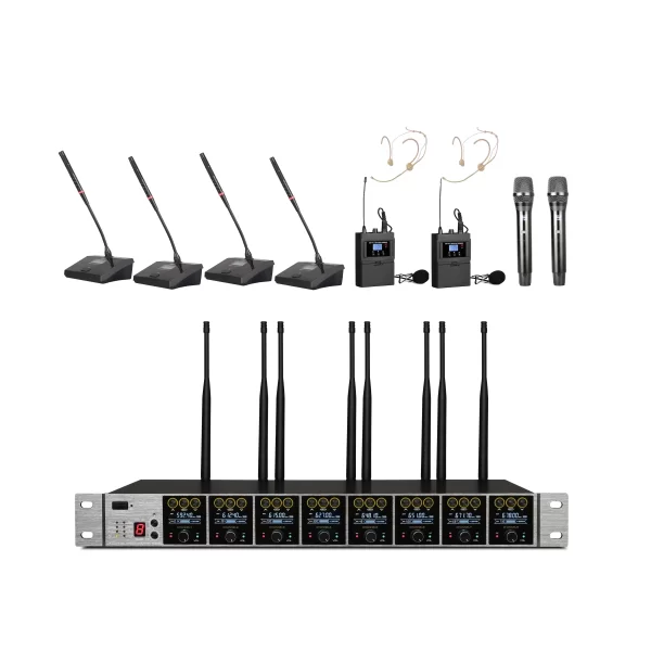 Klangmeister UW-3800 8 Mikrofonlu Kablosuz Konferans Seti 4 masa + 2 el + 2 yaka + head
