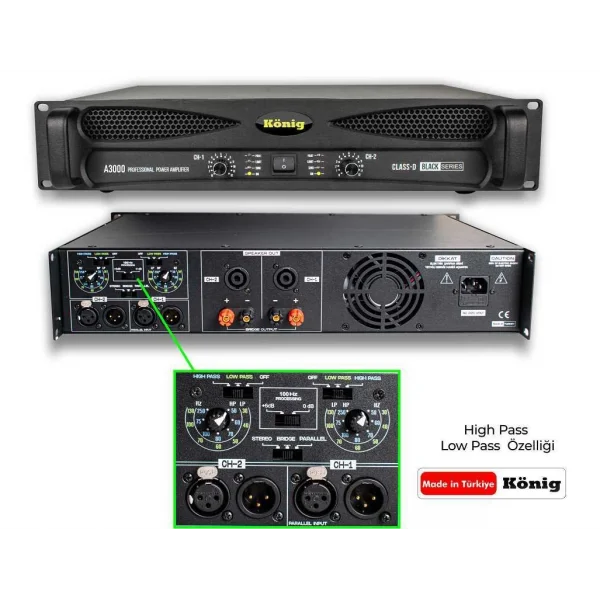 König A-3000 2x1200W/4-ohm Power Amplifier with crossover