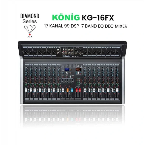 König Diamond KG-16FX 16 Kanal Efektli Ses Mikseri USB, Bluetooth, Kayıt
