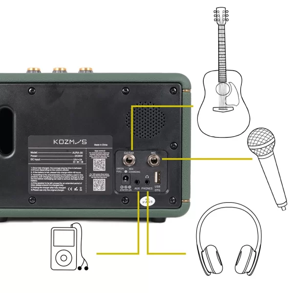 KOZMOS Aura-30 Uygulama ile Kontrol Edilebilen Akustik Enstrüman Amfisi ve Bluetooth Hoparlör