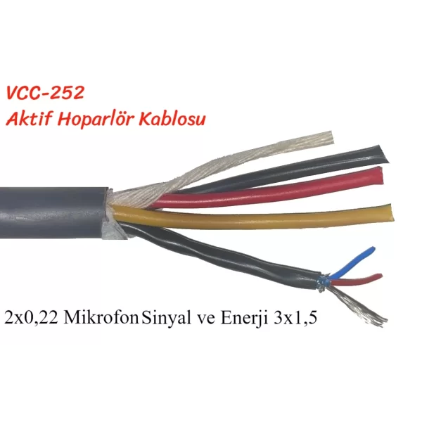 Lookab VCC-252 Hibrid Aktif Hoparlör veya Işık Kablosu, 3x1,5 TTR + 2x0,22 DMX / Mikrofon Kablosu