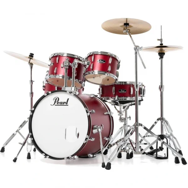 PEARL RS505C/C747 Roadshow Matte Red 5 Parça (20B/10T/12T/14F/14S) Aksamlı &amp; Zilli Akustik Davul Seti