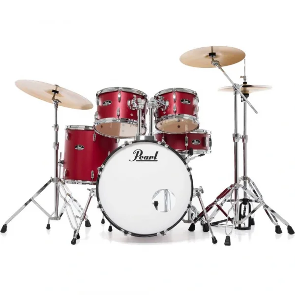 PEARL RS505C/C747 Roadshow Matte Red 5 Parça (20B/10T/12T/14F/14S) Aksamlı &amp; Zilli Akustik Davul Seti