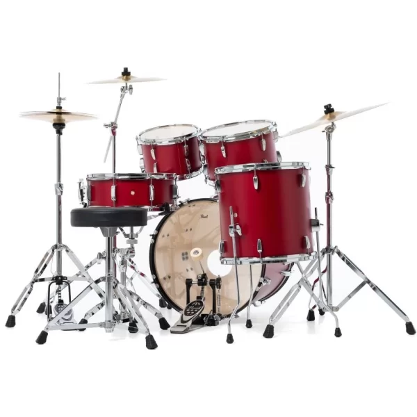 PEARL RS505C/C747 Roadshow Matte Red 5 Parça (20B/10T/12T/14F/14S) Aksamlı &amp; Zilli Akustik Davul Seti