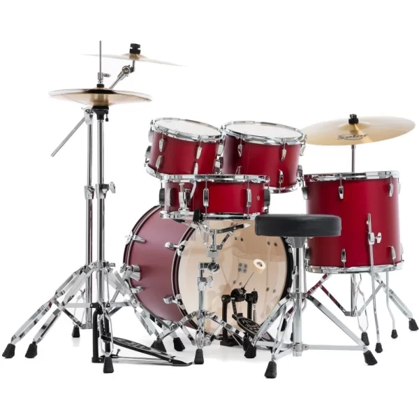 PEARL RS505C/C747 Roadshow Matte Red 5 Parça (20B/10T/12T/14F/14S) Aksamlı &amp; Zilli Akustik Davul Seti