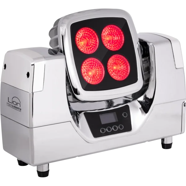 Prolights LIONCR Battery LED projector, 4x10W RGBW/FC, 15-30°, 18h auton., WDMX, IP54, Chrome
