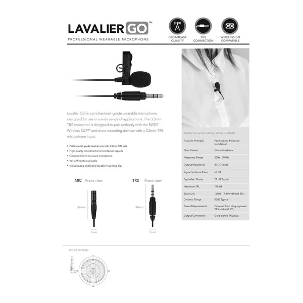 RODE Lavalier GO Profesyonel Lavalier mikrofon