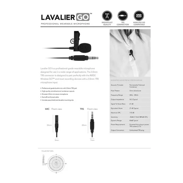 RODE Lavalier GO Profesyonel Lavalier mikrofon