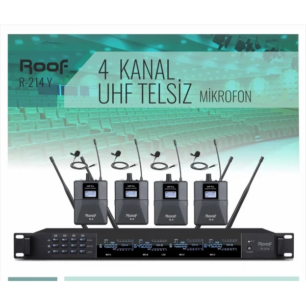 Roof R-214Y 4 Yaka Kablosuz Mikrofon Seti